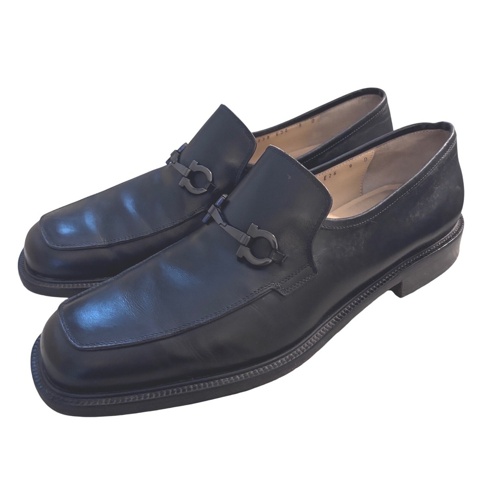 Salvatore Ferragamo Studio Black Leather Gancini Bit‎ Loafers Mens 9 D